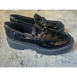 Isomei Loafers size 11.5 black patent euro 43 black chunky heel